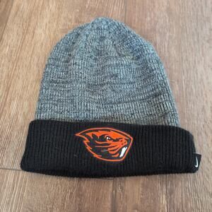 Nike Oregon State Beavers Beanie Winter Gray Black Orange Mascot‎ Logo
